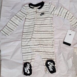 Nike Baby Boys Striped Onesie with Full Zip & "Just Do It" Footed Design -